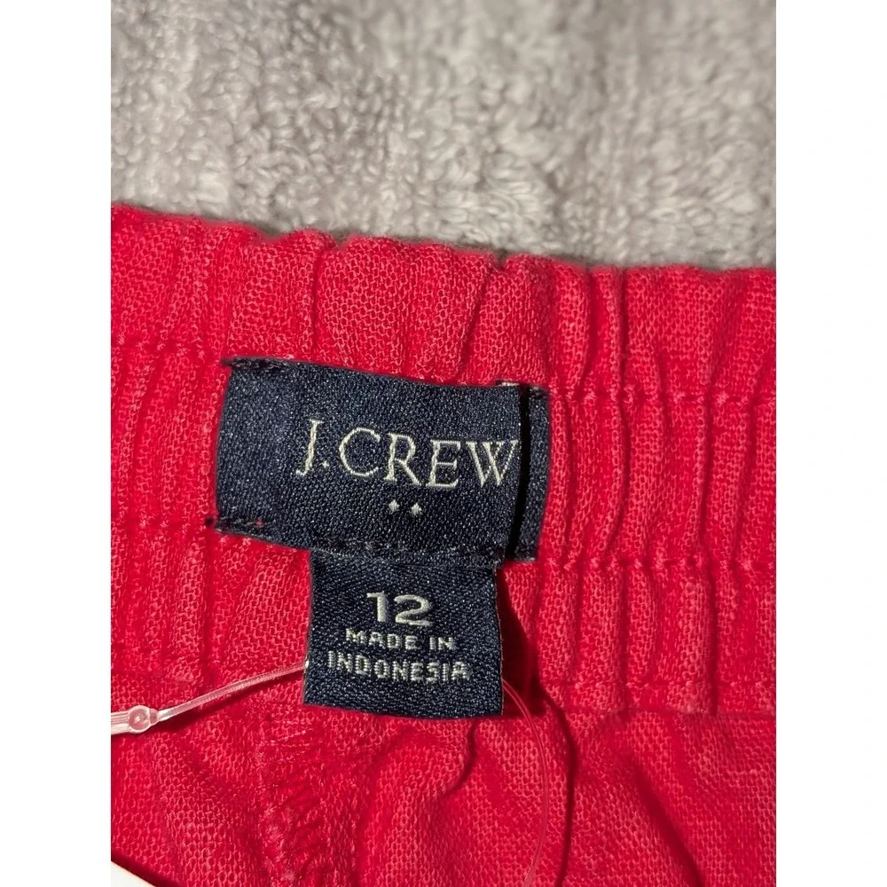 J. Crew Women's Sz. 12 Cropped Linen Blend Pull On Drawstring Pants Pink NWT $90